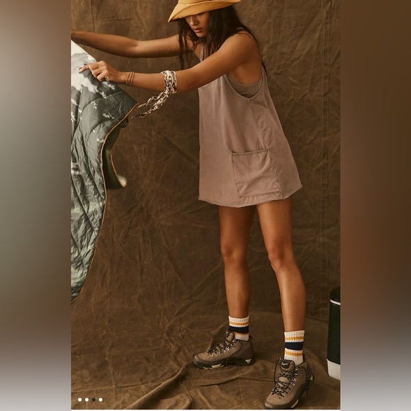 Free People Movement Hot Shot Romper Mini Dress in Mocha Latte Sz Small - Picture 3 of 14